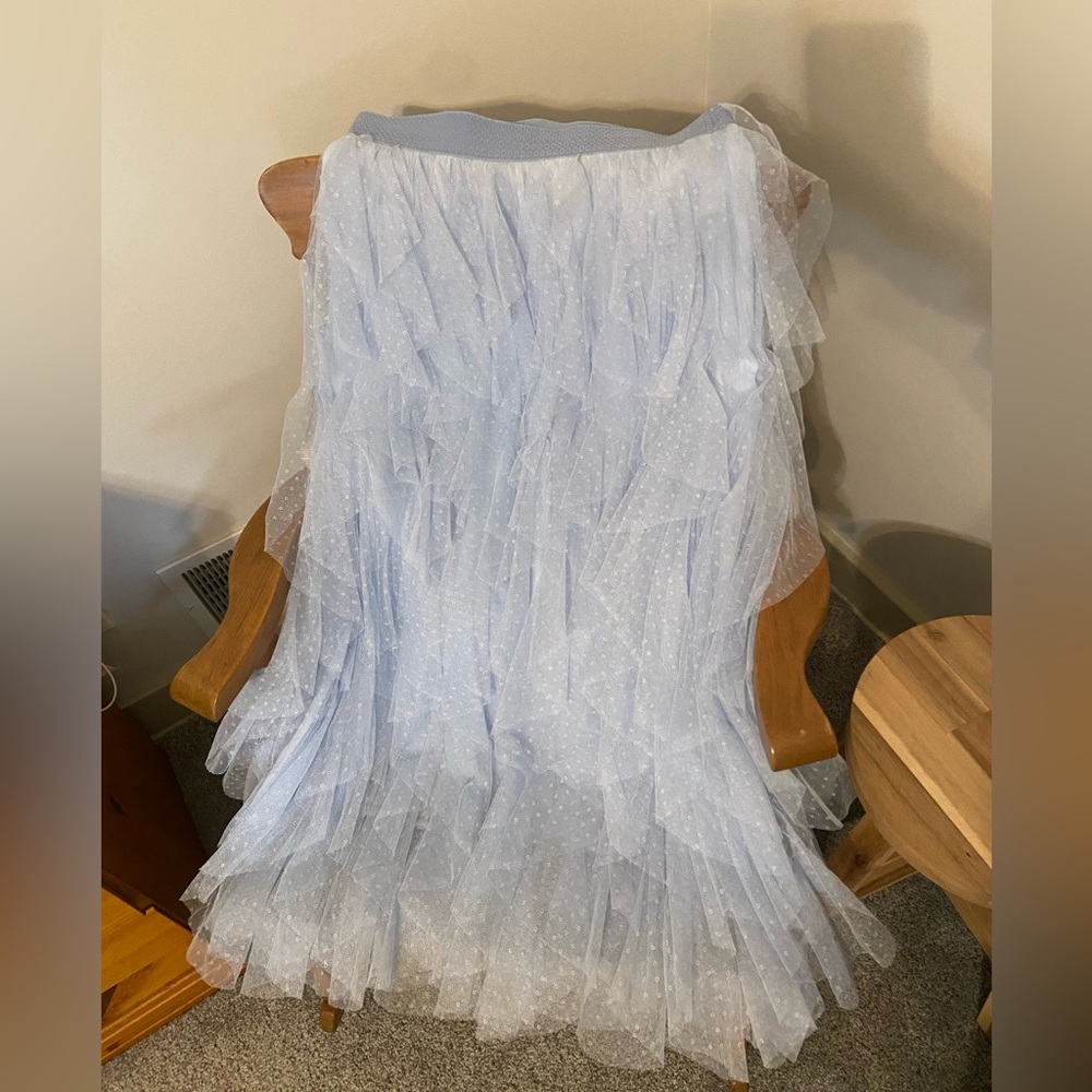 Anthropologie Le Cheri Ruffled Light Blue Tulle Skirt size XS - Picture 4 of 5